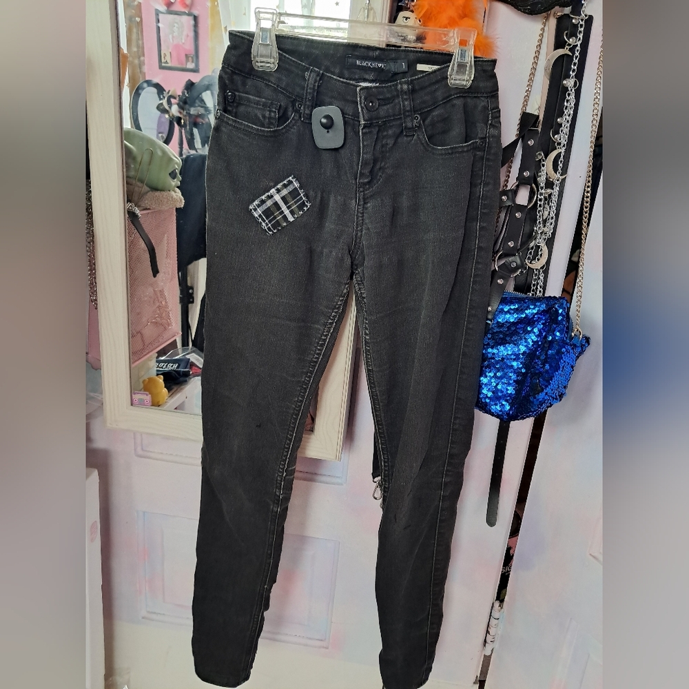 Blackheart Custom Black Skinny Jeans- Frankenstein & Bride Patches - Picture 3 of 6